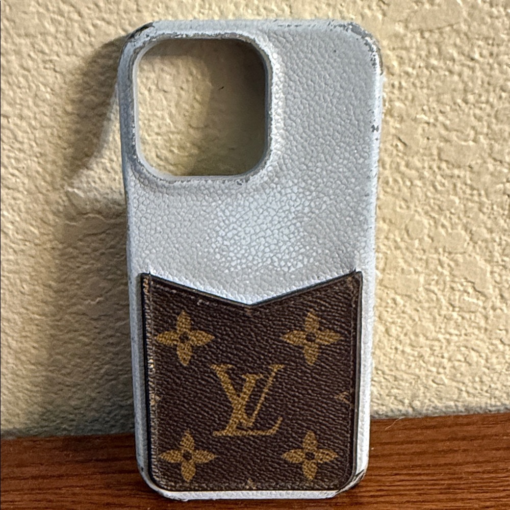Louis Vuitton Blue Leather 13 Pro iPhone Case with Monogram Card Pocket